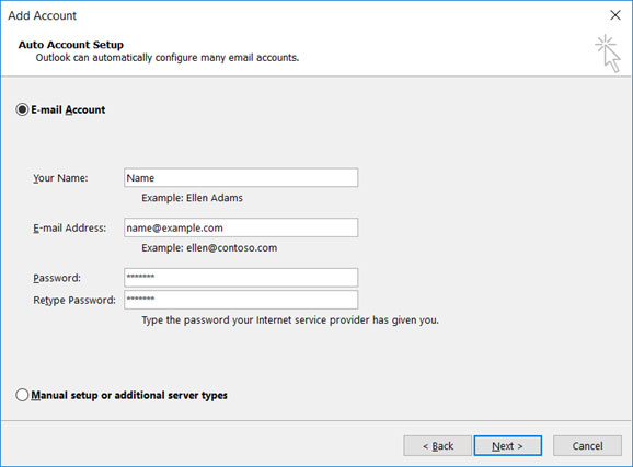 Setup ICA.NET email account on your Outlook 2010 Step 2